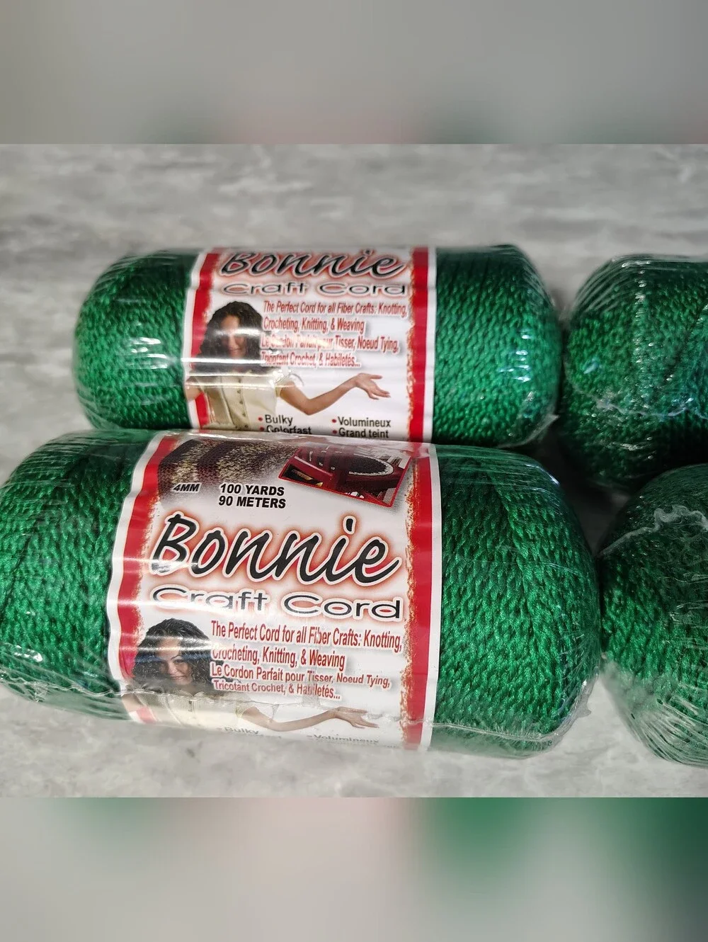 Lot of 4 Vintage Bonnie Macrame Craft Cord 4mm 100 Yds Green NOS